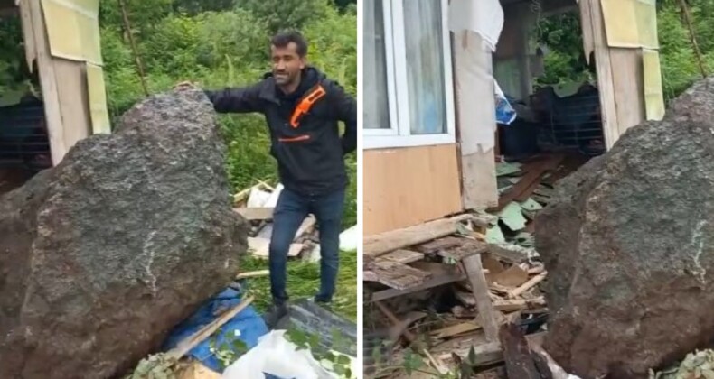 Artvin’de heyelan: Yamaçtan kopan kaya eve girdi