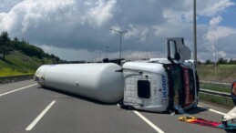 Bolu’da LPG tankeri devrildi, TEM otoyolu kapandı