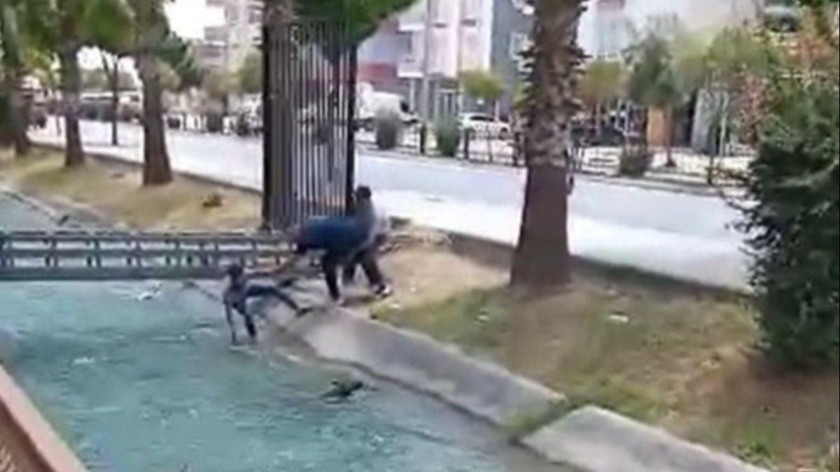 Mersin’de, gençlerin kanala düşen köpeği kurtarma mücadelesi