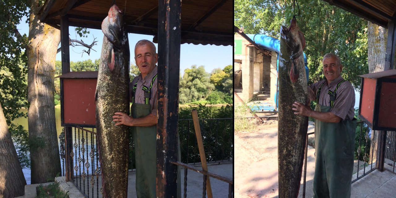 Boyundan büyük balık tuttu