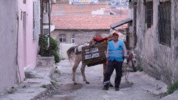 Hatay’da araçların giremediği sokaklarda çöpler atlarla toplanıyor