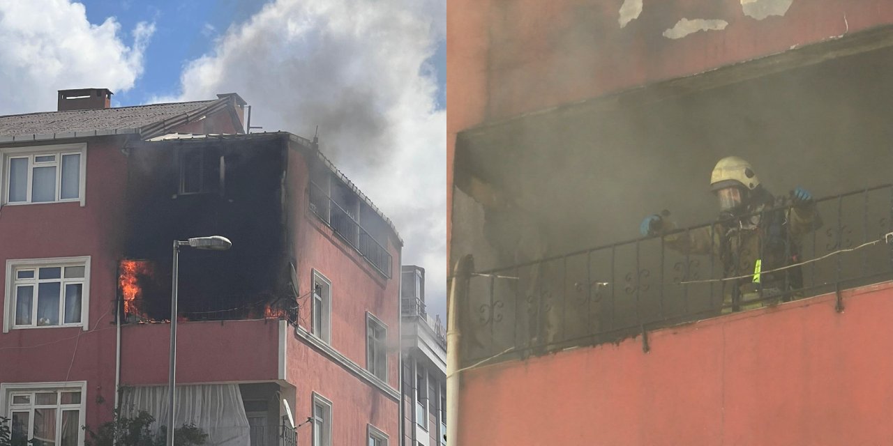 Yangın çıkan binada kombi patladı