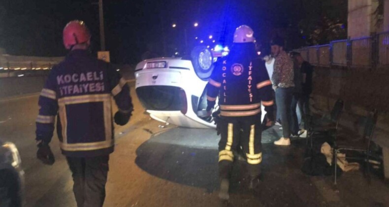 Kocaeli’de takla atan otomobildeki 5 kişi yara almadan kurtuldu