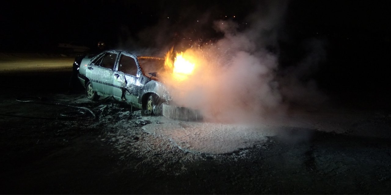 Kaza yapan otomobil alev alev yandı