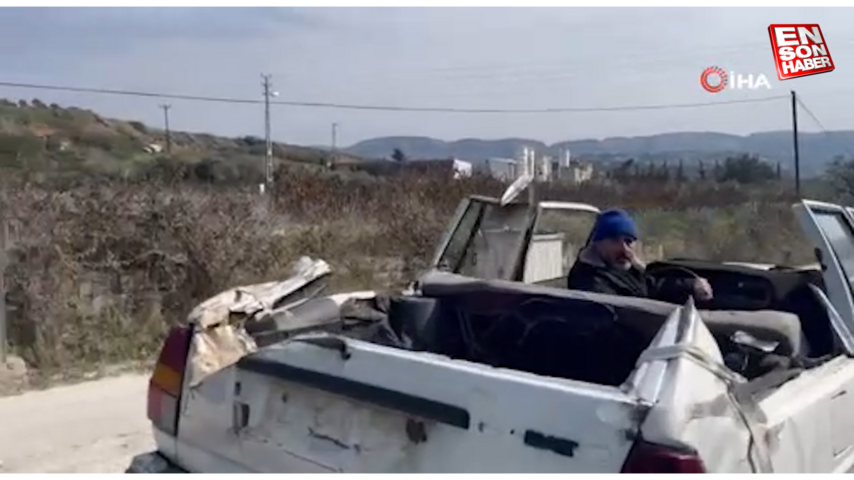Hatay’da enkaz altından çıkan aracıyla geziyor