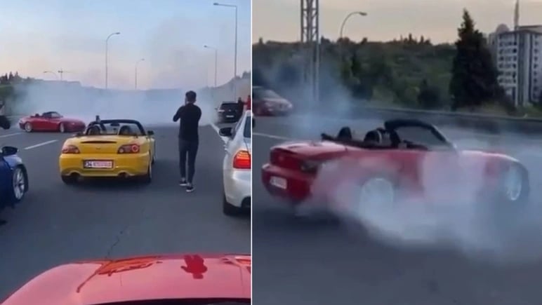 Düğün konvoyunda drift attı