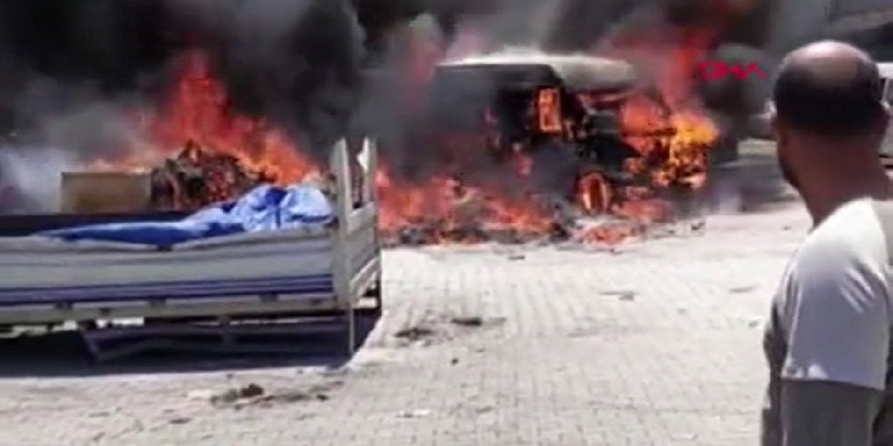 Minibüs yangını gökyüzünü kapladı