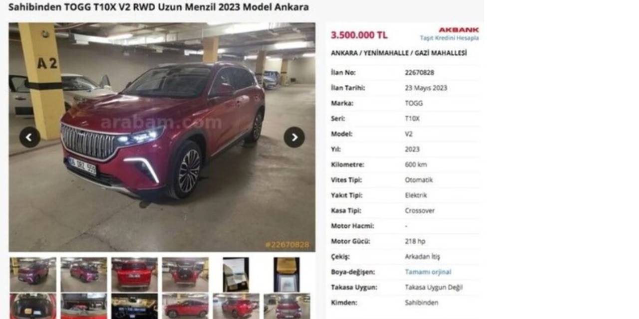 Togg; İkinci El İlanında 3 Katı Fiyatla Satışa Konuldu