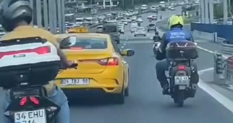 15 Temmuz Şehitler Köprüsü’nde ticari taksi ve motosikletlinin yol verme kavgası