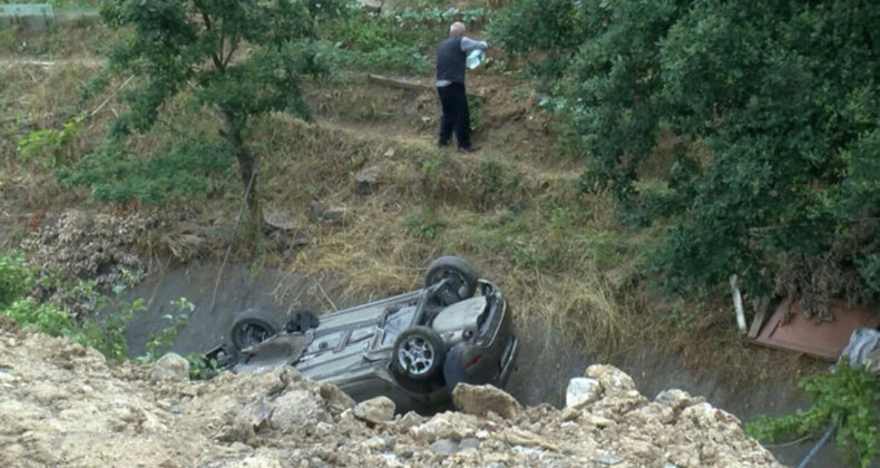 Kartal’da otomobil su kanalına uçtu