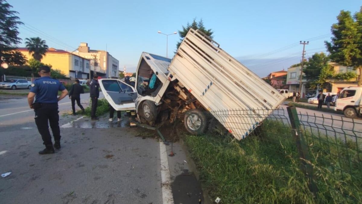 Samsun’da ağaca çarparak ikiye bölünen kamyonetteki 2 kişi yaralandı