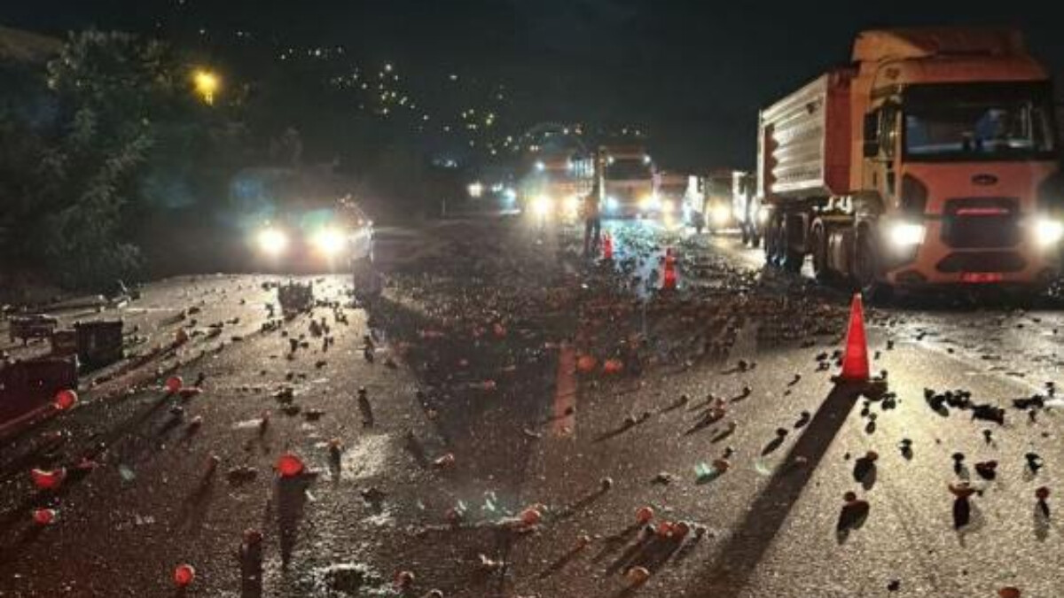 Hatay’da sebze ve meyve yüklü kamyonetin tırla çarpışması otoyolu savaş alanına döndürdü