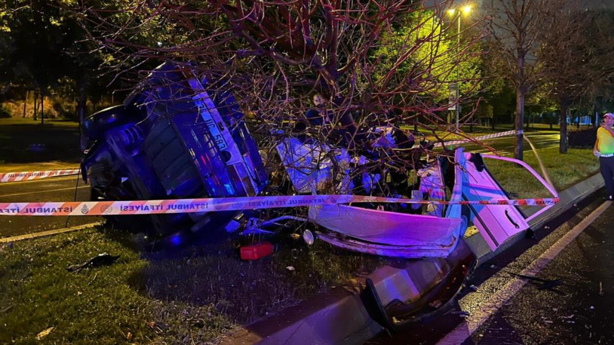 İstanbul Kartal’da ağaca çarpan otomobil ikiye bölündü: 1 ölü 1 yaralı