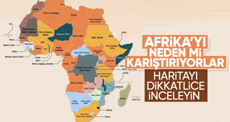 Dünyanın en büyük 2’nci kıtası Afrika’da çıkarılan madenlerin harita üzerindeki gösterimi