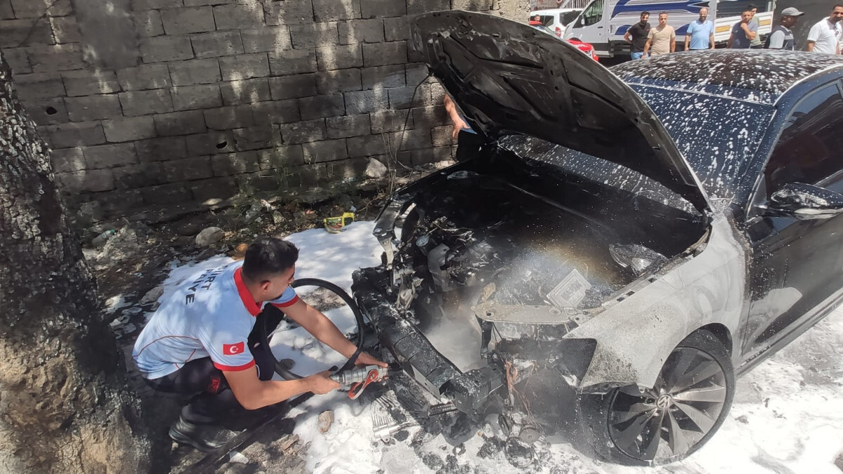 Siirt’te park halindeki otomobil yandı: Kameralara yansıdı