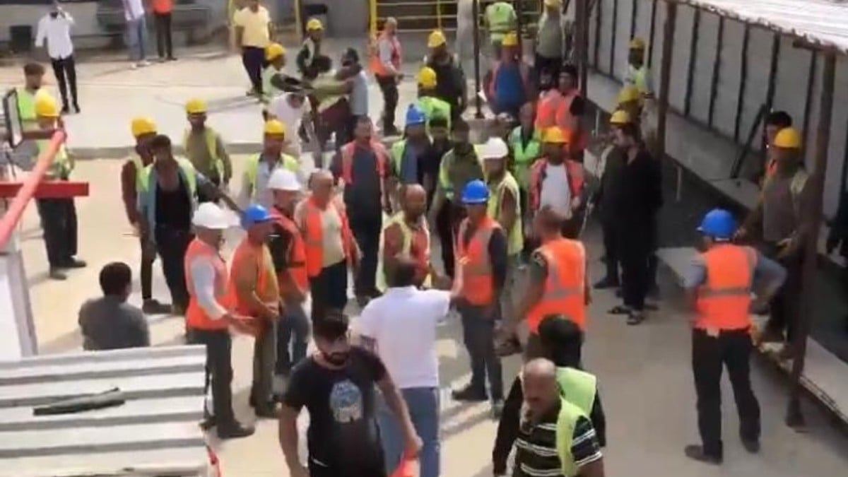 Başakşehir’deki şantiyede işçilerin çekiçli kavgası kameraya yansıdı