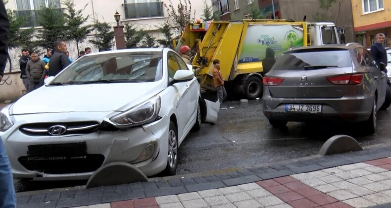 Bağcılar’da freni boşalan çöp kamyonu 7 araca çarptı