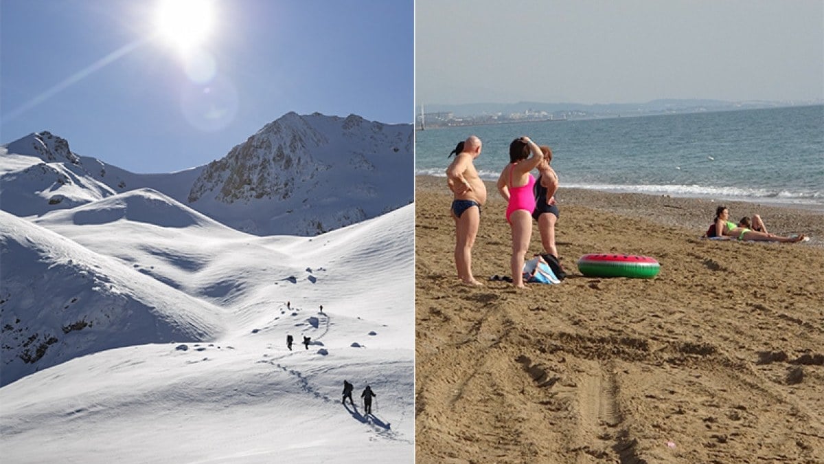 Antalya’da iki mevsim bir arada: Bir tarafta kar diğer tarafta deniz keyfi