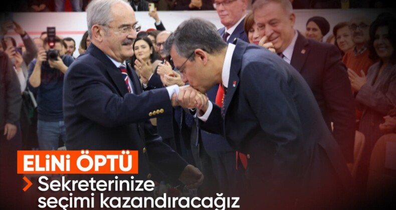 CHP Genel Başkanı Özgür Özel Yılmaz Büyükerşen’in elini öptü