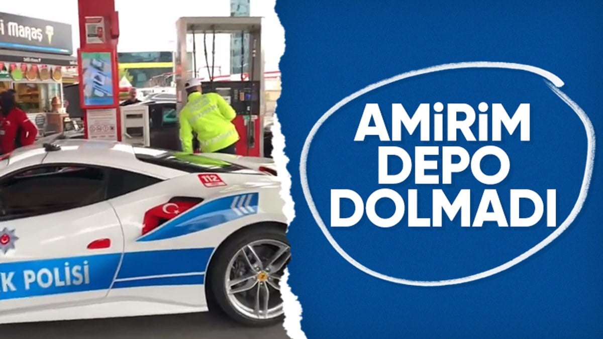 Ferrari marka polis aracı benzinlikte görüntülendi