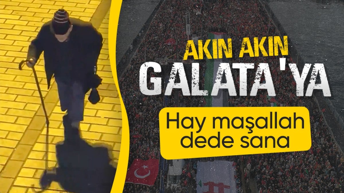 İstanbul’da Filistin için tarihi yürüyüş! Bastonunu alıp Galata’ya geldi
