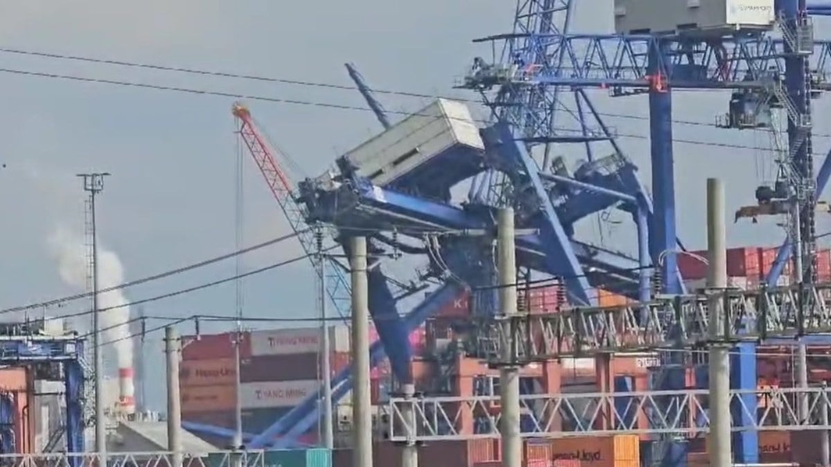 Kocaeli’de limana yanaşan gemi vinçleri devirdi