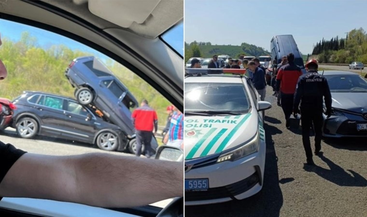 9 araçlı zincirleme kazada enteresan manzara: Araçlar üst üste çıktı