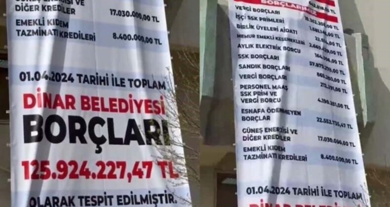 AKP’den CHP’ye geçen Dinar Belediyesi’nin borcu binaya asıldı: Kasada 642 bin borç 125 milyon!