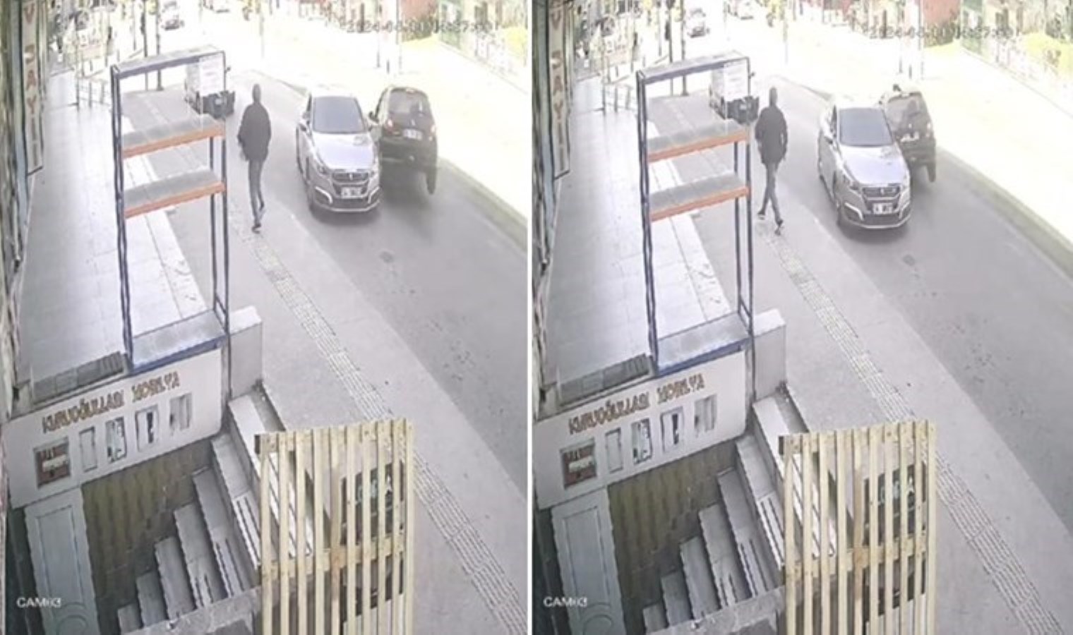 Virajı alamayan araba karşı şeritteki araca çarptı