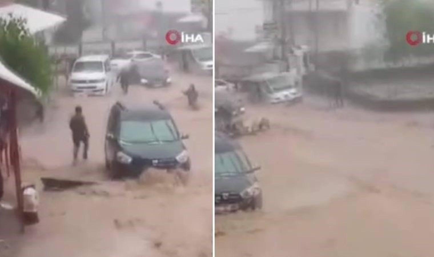 Kaygı dolu anlar kamerada: Suya kapılan bayan ve çocuğu kurtardılar!