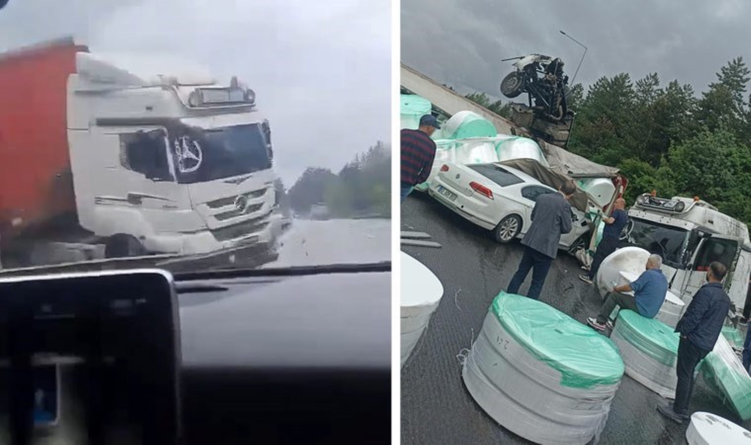 TIR’ın arabasına çarptığı anı kaydetti: Durumu ağır!