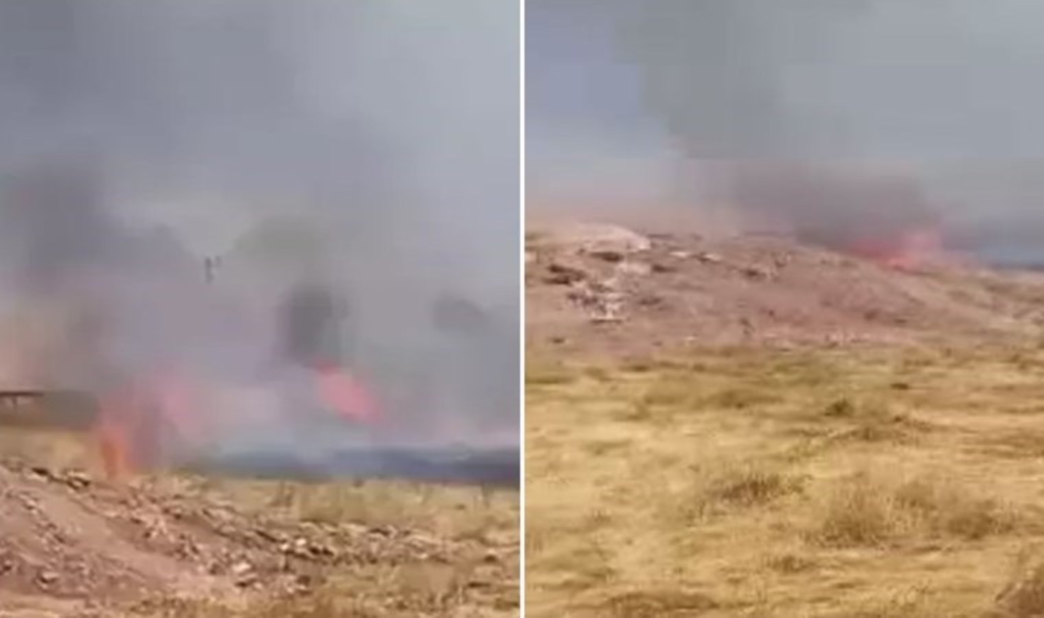 Sınırdaki mayınlı arazide anız yangını