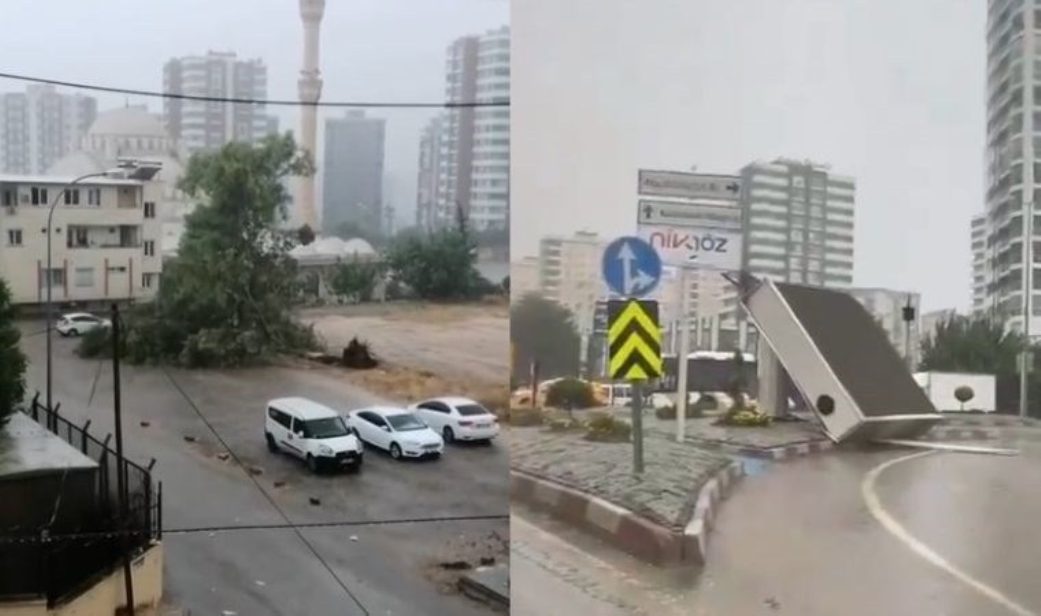 Fırtına ve sağanak Adana’yı vurdu: Ağaçlar devrildi; Çatılar, reklam panoları uçtu…