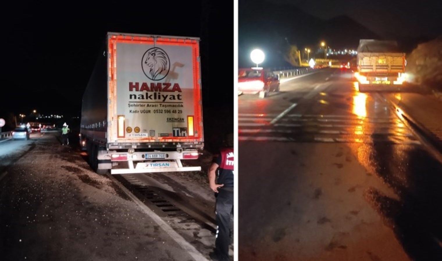 Lastiği patlayan TIR’ın deposu hasar gördü, yola yakıt döküldü