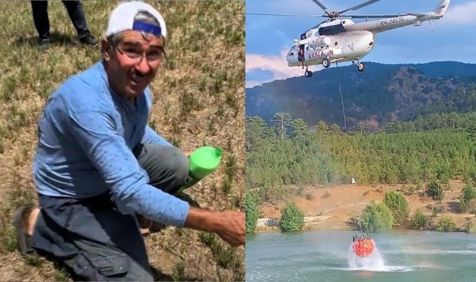 Rus pilot Denizli’ye zorunlu iniş yaptı: Ekibi ayranla serinleten çiftçi kalpleri ısıttı