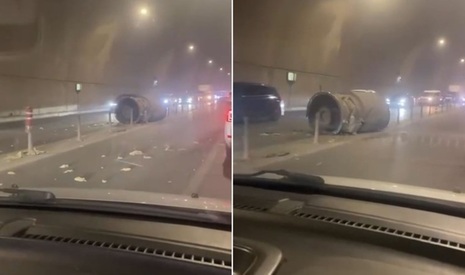 Tünelde havalandırma borusu yola düştü: 2 araç zarar gördü
