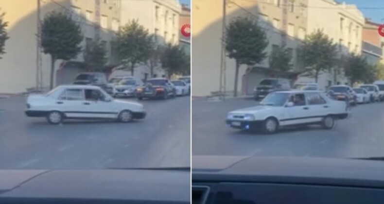 Düğün konvoyunda yolu kesip drift attı