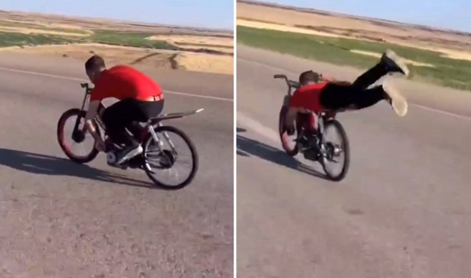 Motosikletlerin üzerine uzandılar: Kara yolundaki tehlikeli yarış kamerada!