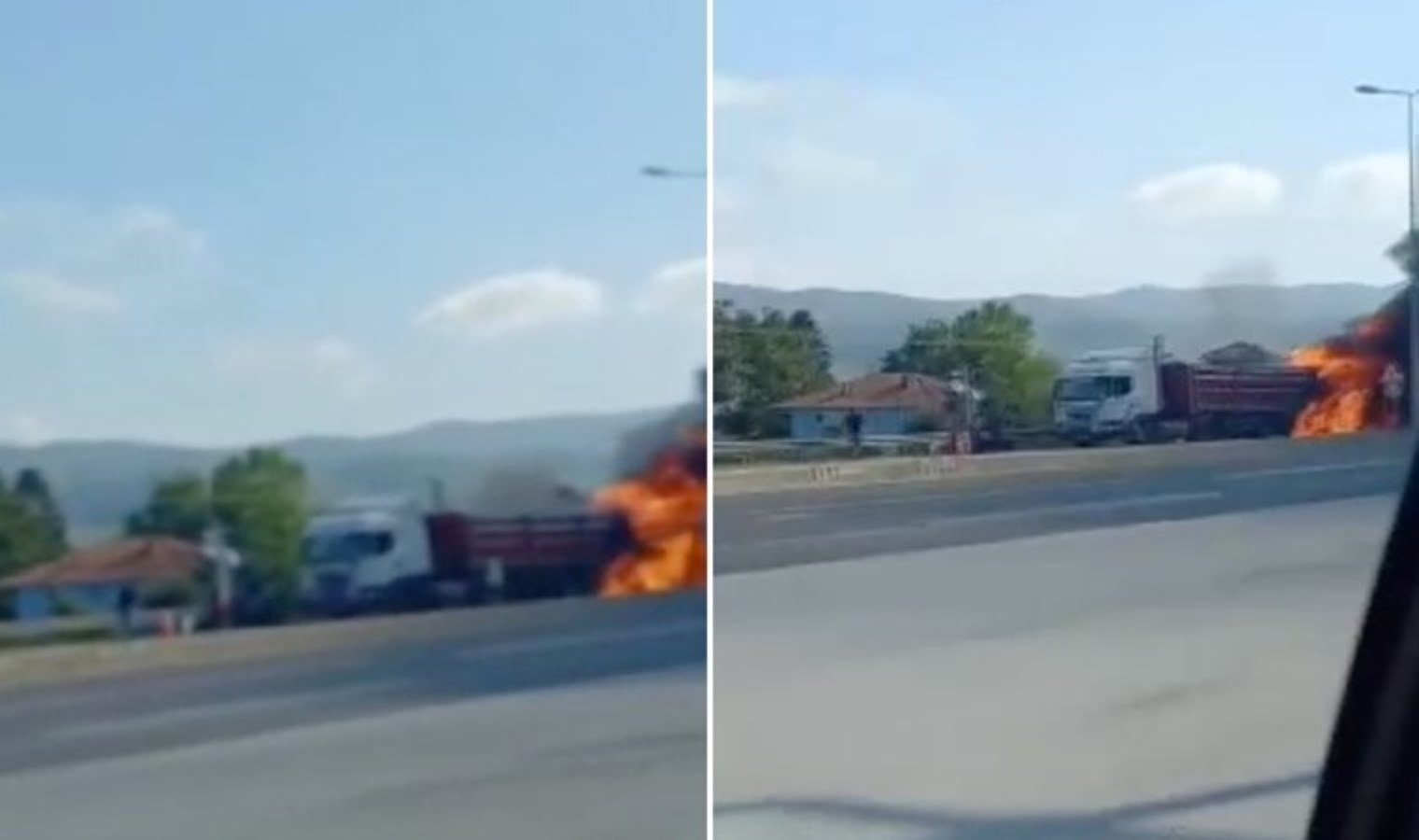 Düzce’de feci kaza: TIR’a çarpan LPG deposu yüklü TIR yandı