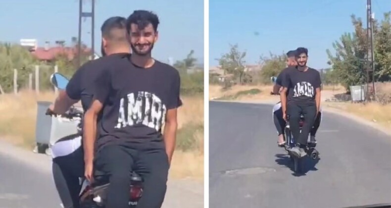 Elazığ’da tehlikeli yolculuk: Motosiklete ters oturdu