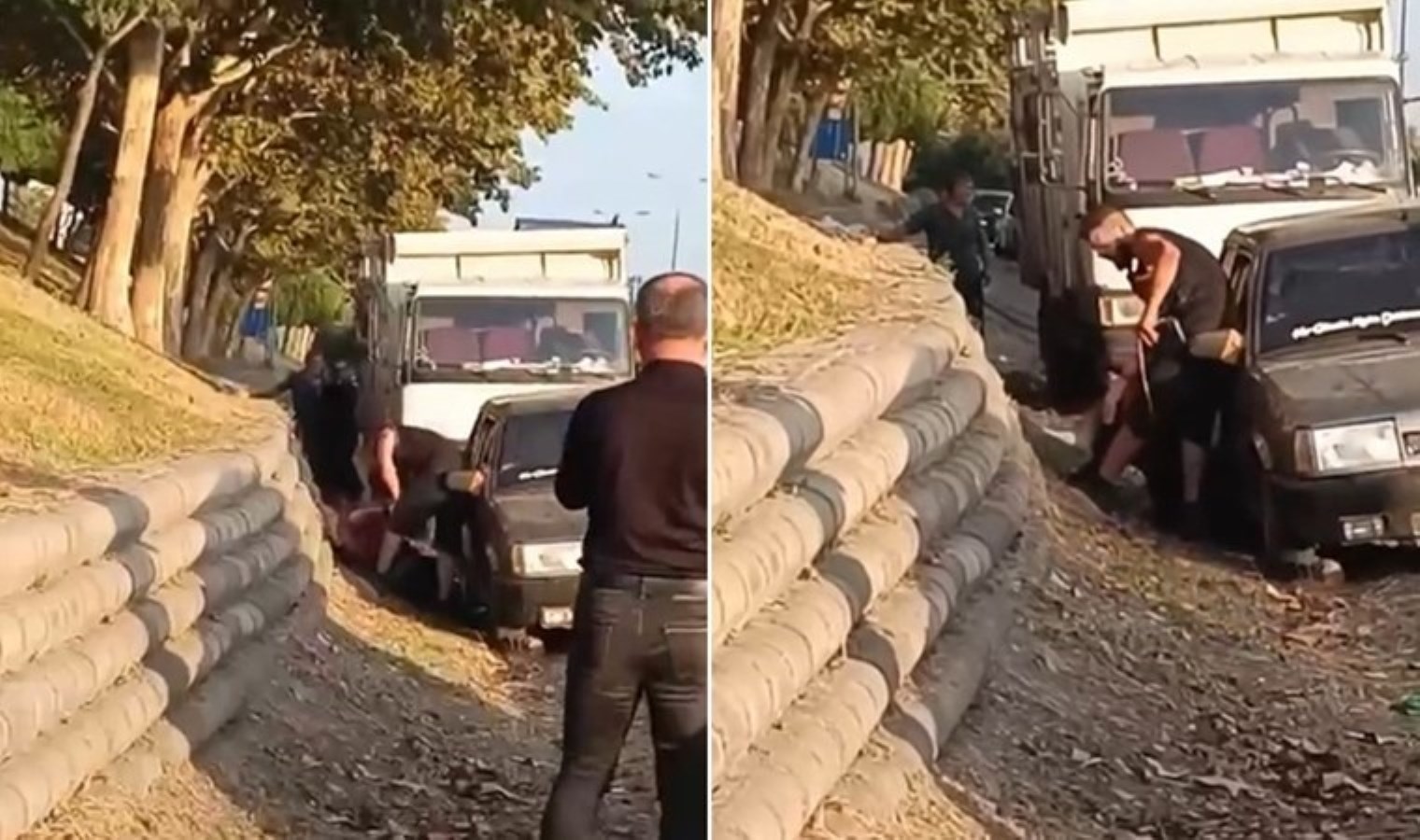 Ailesiyle birlikte saldırdı… Otoyol kenarında kadını darbettiler!