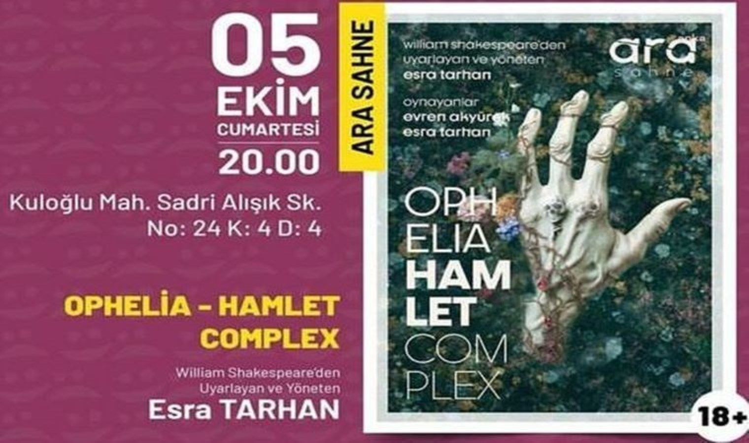 Beyoğlu’nda ‘Yaşasın Sahneler’ tiyatro gösterimleri Ophelia-Hamlet oyunlarıyla başlıyor