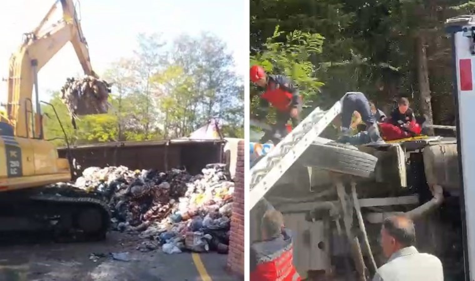 Sakarya’da çöp kamyonu devrildi: Araç içinde sıkışan sürücü yaralandı