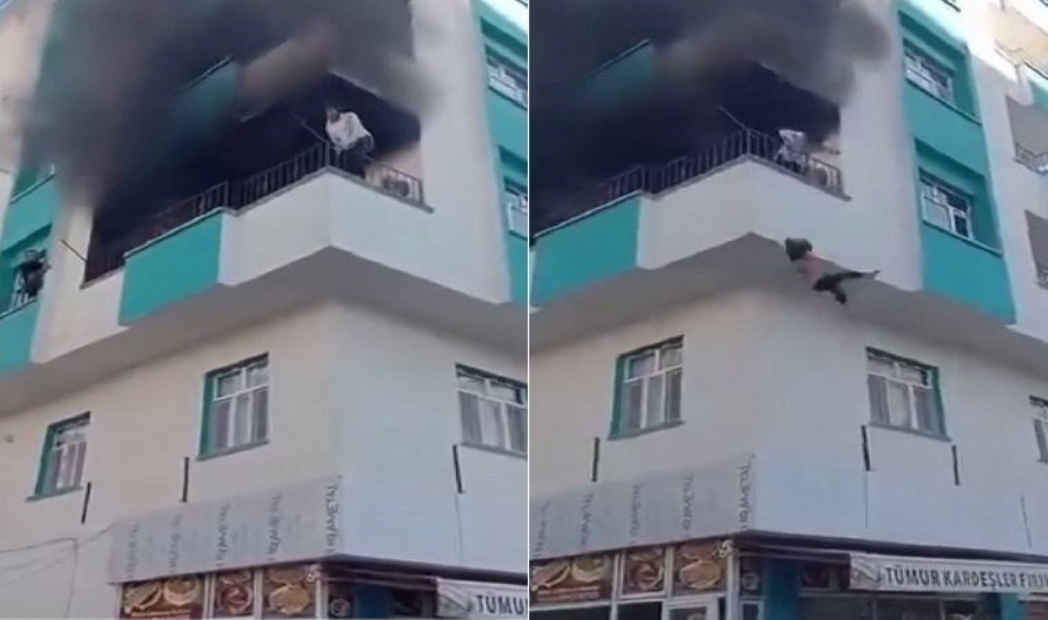 Görüntüler Şanlıurfa’dan: Yangında mahsur kalan çocuklar battaniyeye atladı!