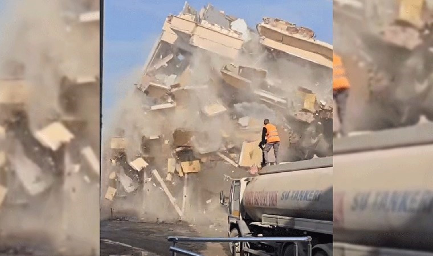 Yer Malatya… Ağır hasarlı bina tazyikli su sıkılırken yıkıldı