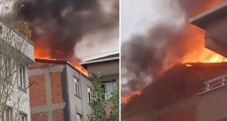 Başakşehir’de binada yangın paniği: Çatı alev alev yandı!