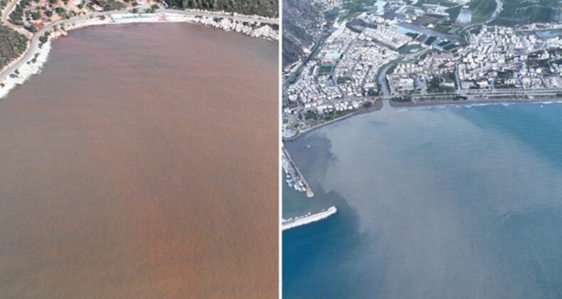 Antalya’da sağanak yağış sonrası denizin rengi değişti