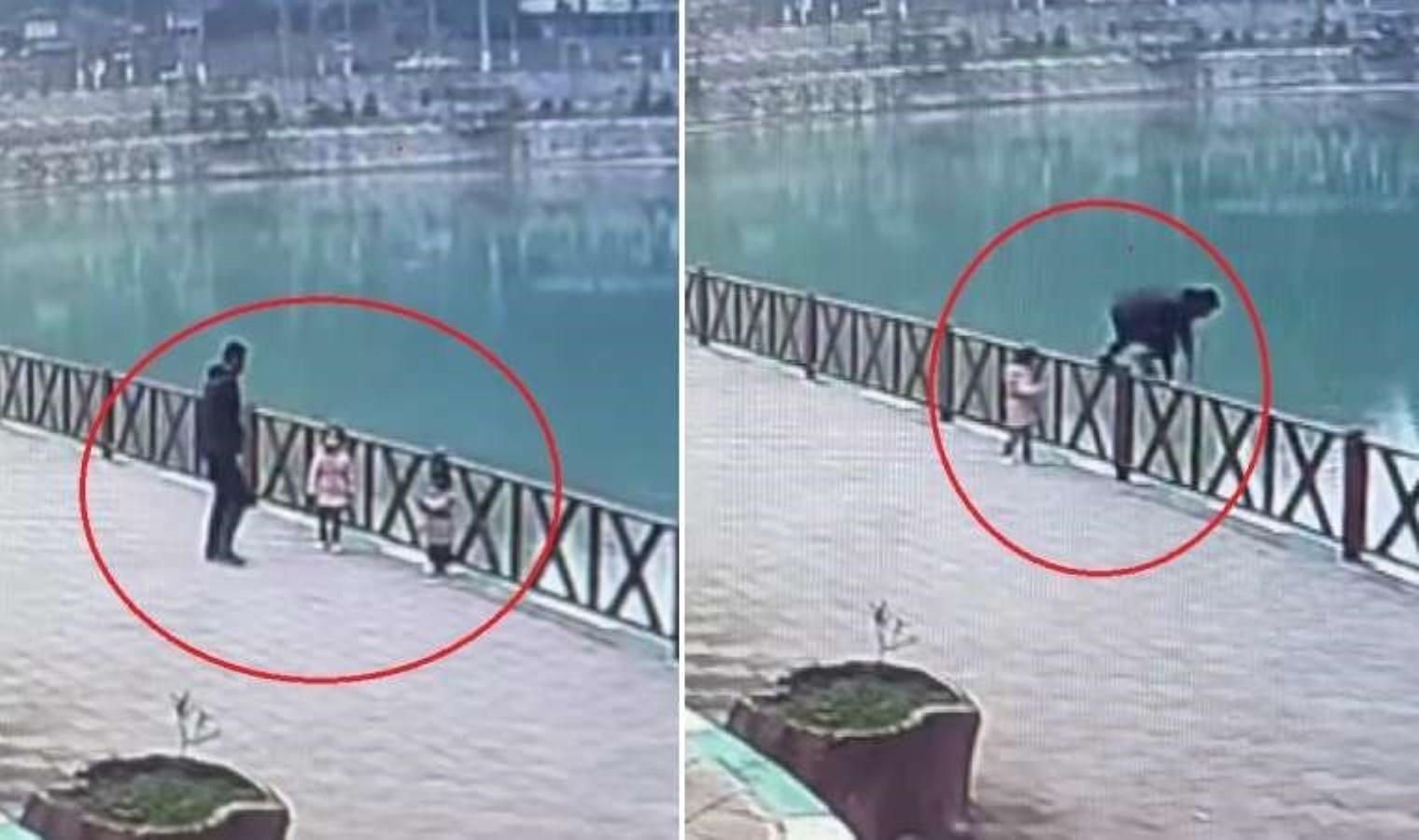 Fotoğraf için poz verirken göle düşen çocuğu babasının kurtardığı anlar kamerada