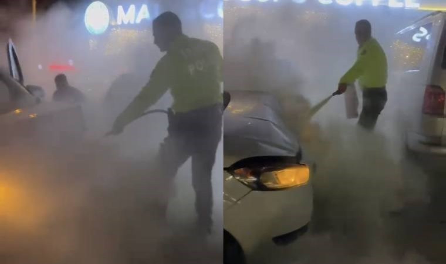 Hatay’da kaza sonrası alev alan aracı polis söndürdü!