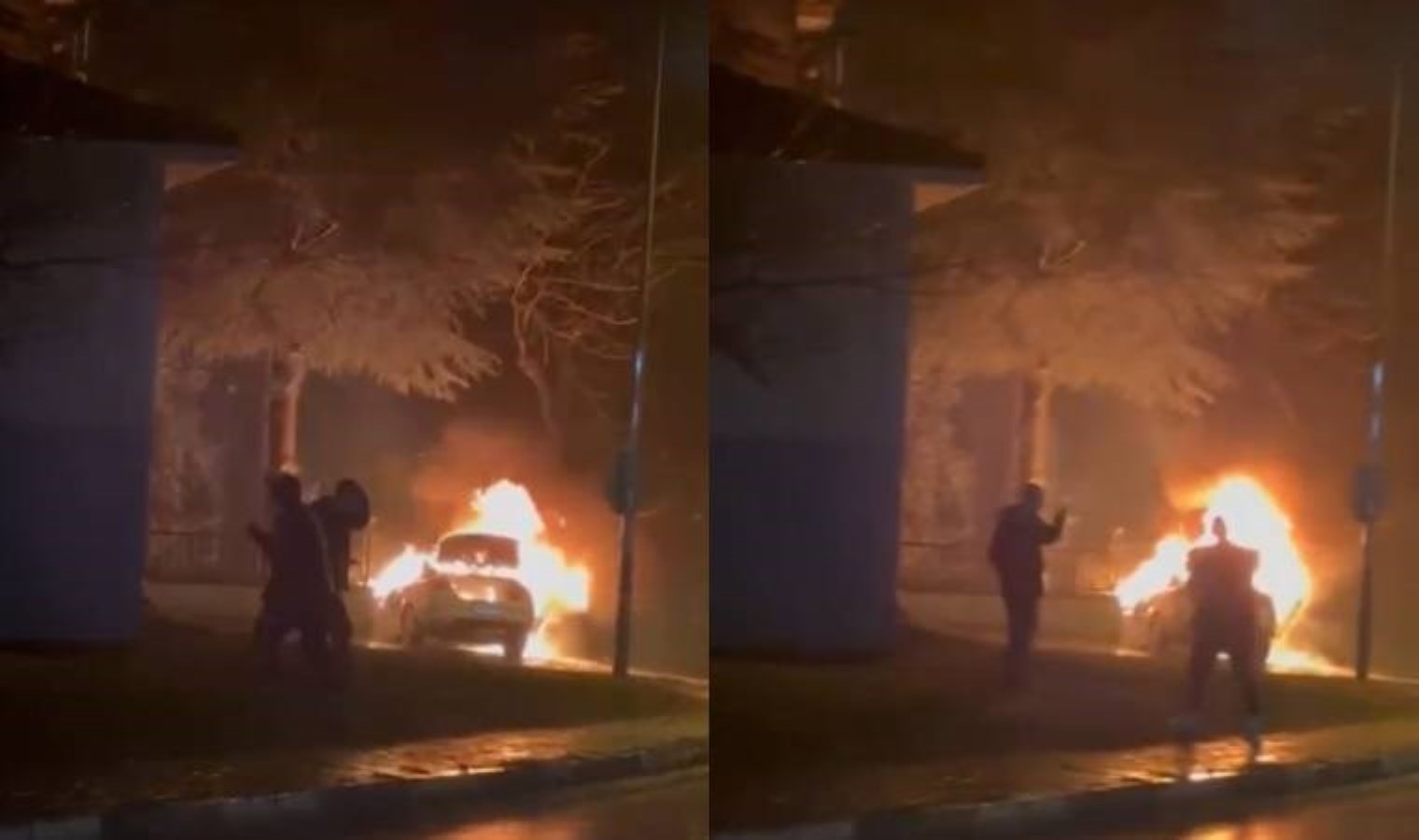 Kontrolden çıkıp sitenin duvarına çarptı… Alev alev yandı!